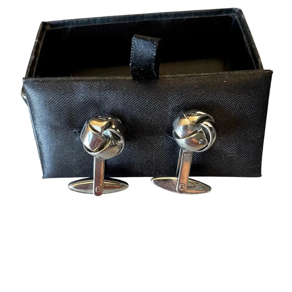 Vintage Polished Silver Tone French Knot Cufflinks Classic Formal Tuxedo